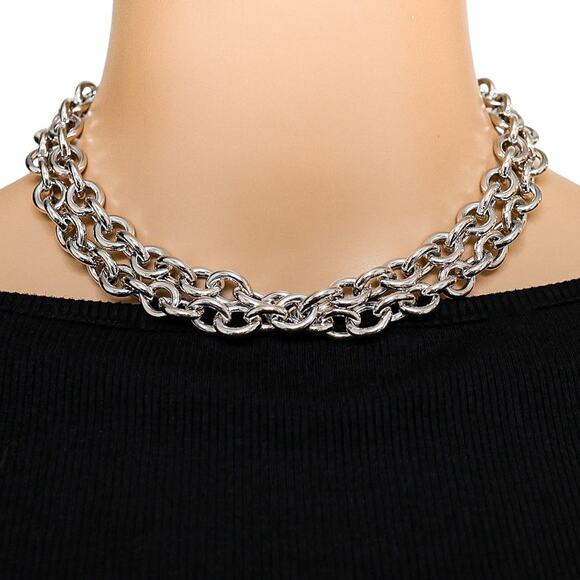 Vintage Monet Silver-Tone Chunky Chain Necklace - Classic Bold Layering 1980s - Picture 3 of 6